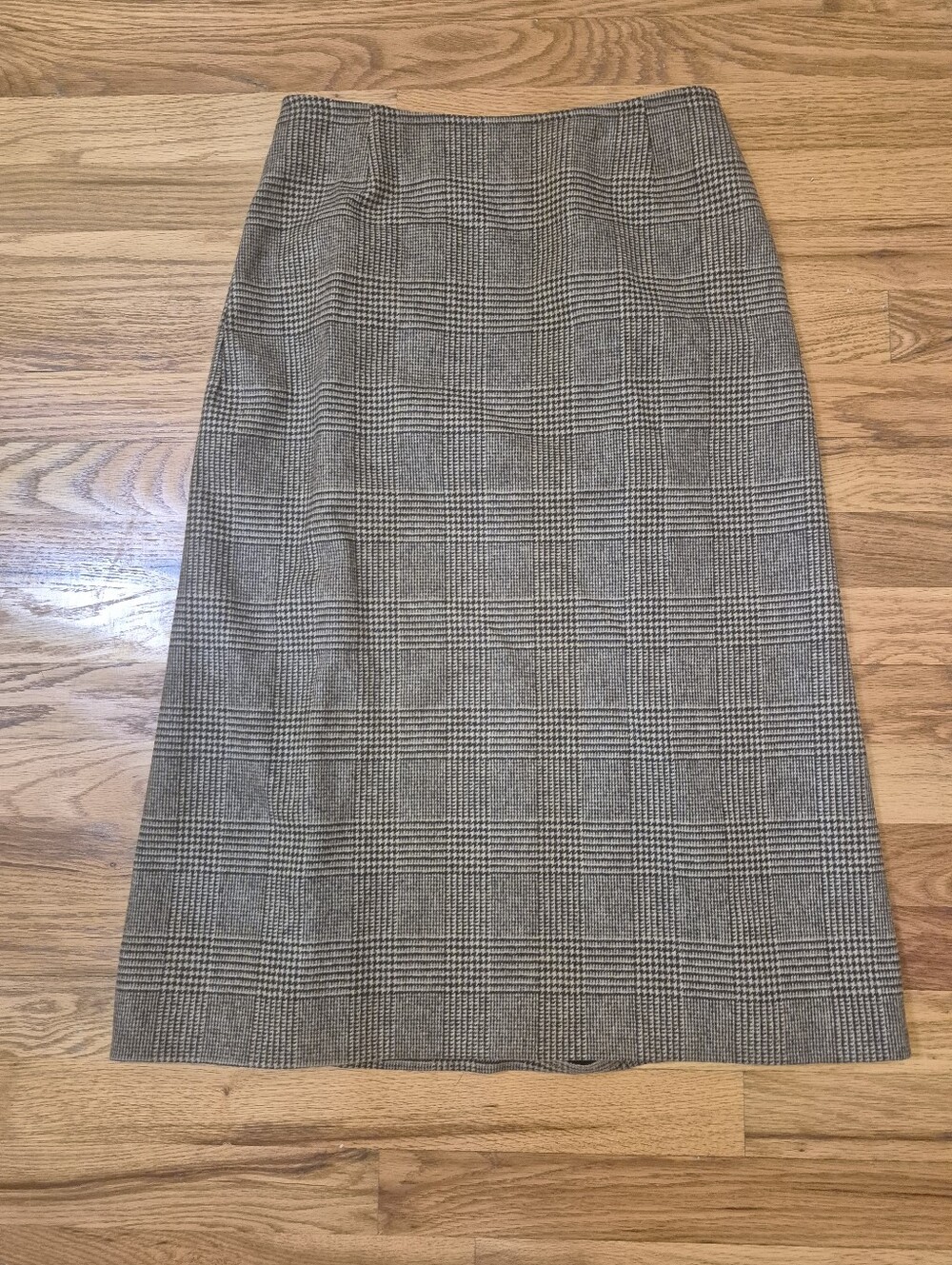 MaxMara Virgin Wool Blend Neutral Tone Brown Plaid Midi Skirt(6)